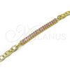 Pulsera Elegante 03.130.0012.3.08 Oro Laminado, Diseño de Mariner y Baguette, con Rosado Zirconia Cubica, Pulido, Tono Dorado (05 MM Thickness, 8 Inches Length)