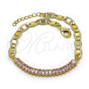 Pulsera Elegante 03.130.0012.3.08 Oro Laminado, Diseño de Mariner y Baguette, con Rosado Zirconia Cubica, Pulido, Tono Dorado (05 MM Thickness, 8 Inches Length)