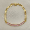 Pulsera Elegante 03.130.0012.3.08 Oro Laminado, Diseño de Mariner y Baguette, con Rosado Zirconia Cubica, Pulido, Tono Dorado (05 MM Thickness, 8 Inches Length)
