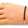 Pulsera Elegante 03.130.0012.4.08 Oro Laminado, Diseño de Mariner y Baguette, con Negro Zirconia Cubica, Pulido, Tono Dorado (05 MM Thickness, 8 Inches Length)