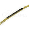 Pulsera Elegante 03.130.0012.4.08 Oro Laminado, Diseño de Mariner y Baguette, con Negro Zirconia Cubica, Pulido, Tono Dorado (05 MM Thickness, 8 Inches Length)