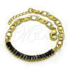 Pulsera Elegante 03.130.0012.4.08 Oro Laminado, Diseño de Mariner y Baguette, con Negro Zirconia Cubica, Pulido, Tono Dorado (05 MM Thickness, 8 Inches Length)