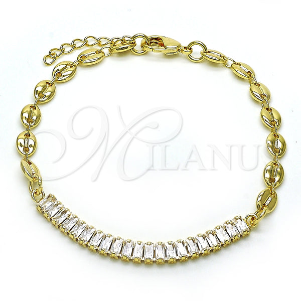 Pulsera Elegante 03.130.0013.08 Oro Laminado, Diseño de Puff Mariner, con Blanca Zirconia Cubica, Pulido, Tono Dorado (05 MM Thickness, 8 Inches Length)