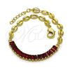 Pulsera Elegante 03.130.0013.2.08 Oro Laminado, Diseño de Puff Mariner y Baguette, con Granate Zirconia Cubica, Pulido, Tono Dorado (05 MM Thickness, 8 Inches Length)