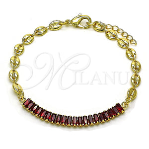Pulsera Elegante 03.130.0013.2.08 Oro Laminado, Diseño de Puff Mariner y Baguette, con Granate Zirconia Cubica, Pulido, Tono Dorado (05 MM Thickness, 8 Inches Length)