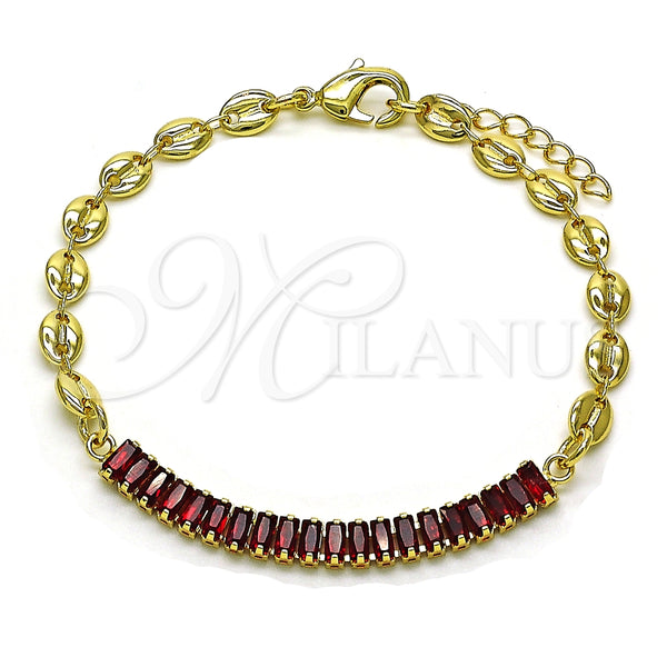 Pulsera Elegante 03.130.0013.2.08 Oro Laminado, Diseño de Puff Mariner y Baguette, con Granate Zirconia Cubica, Pulido, Tono Dorado (05 MM Thickness, 8 Inches Length)