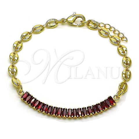 Pulsera Elegante 03.130.0013.2.08 Oro Laminado, Diseño de Puff Mariner y Baguette, con Granate Zirconia Cubica, Pulido, Tono Dorado (05 MM Thickness, 8 Inches Length)