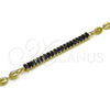 Pulsera Elegante 03.130.0013.4.08 Oro Laminado, Diseño de Puff Mariner y Baguette, con Negro Zirconia Cubica, Pulido, Tono Dorado (05 MM Thickness, 8 Inches Length)