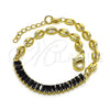 Pulsera Elegante 03.130.0013.4.08 Oro Laminado, Diseño de Puff Mariner y Baguette, con Negro Zirconia Cubica, Pulido, Tono Dorado (05 MM Thickness, 8 Inches Length)