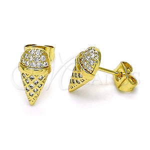 Arete Dormilona 02.344.0133 Oro Laminado, Diseño de Helado, con Blanca Micro Pave, Pulido, Tono Dorado
