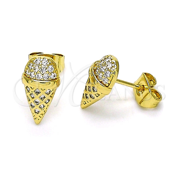 Arete Dormilona 02.344.0133 Oro Laminado, Diseño de Helado, con Blanca Micro Pave, Pulido, Tono Dorado