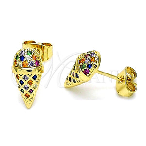 Arete Dormilona 02.344.0133.1 Oro Laminado, Diseño de Helado, con Multicolor Micro Pave, Pulido, Tono Dorado