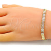 Pulsera Elegante 04.341.0097.07 Oro Laminado, Diseño de Baguette, con Blanca Zirconia Cubica, Pulido, Tono Dorado (05 MM Thickness, 7 Inches Length)