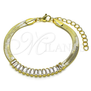 Pulsera Elegante 04.341.0097.07 Oro Laminado, Diseño de Baguette, con Blanca Zirconia Cubica, Pulido, Tono Dorado (05 MM Thickness, 7 Inches Length)