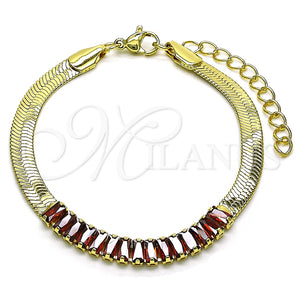 Pulsera Elegante 04.341.0097.1.07 Oro Laminado, Diseño de Baguette, con Granate Zirconia Cubica, Pulido, Tono Dorado (05 MM Thickness, 7 Inches Length)