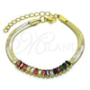 Pulsera Elegante 04.341.0097.3.07 Oro Laminado, Diseño de Baguette, con Multicolor Zirconia Cubica, Pulido, Tono Dorado (05 MM Thickness, 7 Inches Length)