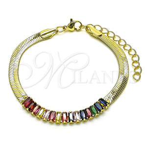 Pulsera Elegante 04.341.0097.3.07 Oro Laminado, Diseño de Baguette, con Multicolor Zirconia Cubica, Pulido, Tono Dorado (05 MM Thickness, 7 Inches Length)