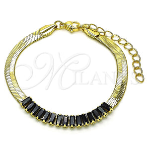 Pulsera Elegante 04.341.0097.6.07 Oro Laminado, Diseño de Baguette, con Negro Zirconia Cubica, Pulido, Tono Dorado (05 MM Thickness, 7 Inches Length)