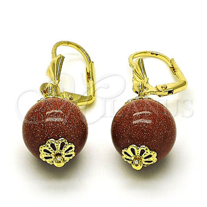 Arete Colgante 02.63.2747 Oro Laminado, Diseño de Bola, con Onix Negro Goldstone Venturina, Pulido, Tono Dorado