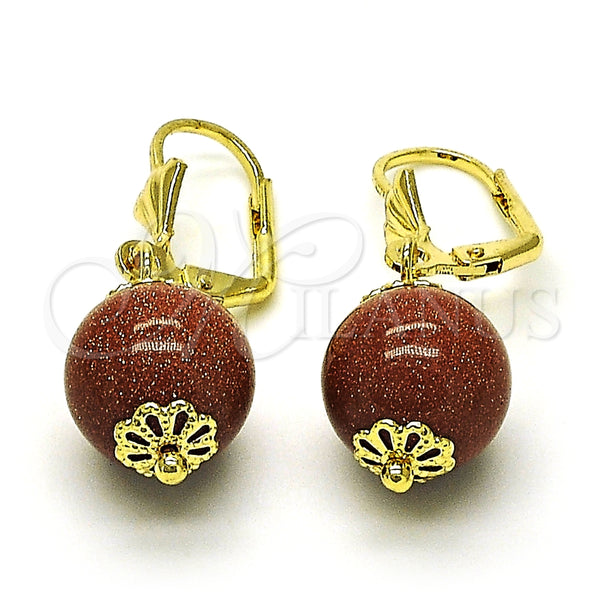 Arete Colgante 02.63.2747 Oro Laminado, Diseño de Bola, con Onix Negro Goldstone Venturina, Pulido, Tono Dorado