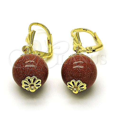 Arete Colgante 02.63.2747 Oro Laminado, Diseño de Bola, con Onix Negro Goldstone Venturina, Pulido, Tono Dorado