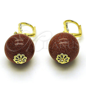 Arete Colgante 02.63.2748 Oro Laminado, Diseño de Bola, con Onix Negro Goldstone Venturina, Pulido, Tono Dorado
