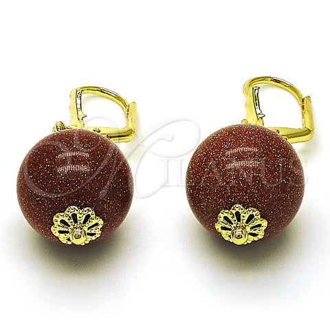 Arete Colgante 02.63.2748 Oro Laminado, Diseño de Bola, con Onix Negro Goldstone Venturina, Pulido, Tono Dorado