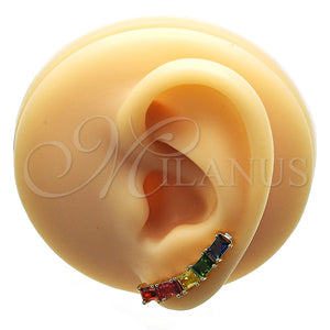 Earcuff 02.210.0732.1 Oro Laminado, Diseño de Baguette, con Multicolor Zirconia Cubica, Pulido, Tono Dorado