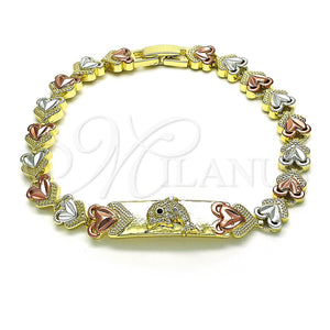 Pulsera Elegante 03.253.0073.08 Oro Laminado, Diseño de Delfín y Corazón, con Blanca and Negro Micro Pave, Pulido, Tres Tonos (08 MM Thickness, 8 Inches Length)
