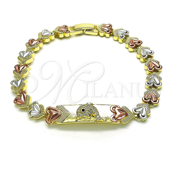 Pulsera Elegante 03.253.0073.08 Oro Laminado, Diseño de Delfín y Corazón, con Blanca and Negro Micro Pave, Pulido, Tres Tonos (08 MM Thickness, 8 Inches Length)