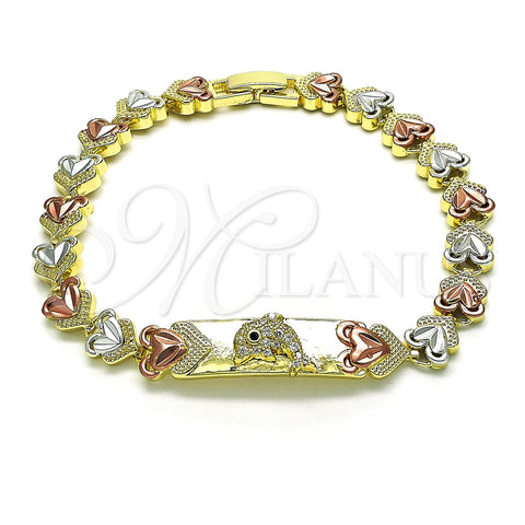 Pulsera Elegante 03.253.0073.08 Oro Laminado, Diseño de Delfín y Corazón, con Blanca and Negro Micro Pave, Pulido, Tres Tonos (08 MM Thickness, 8 Inches Length)