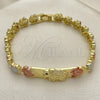 Pulsera Elegante 03.253.0074.08 Oro Laminado, Diseño de Elefante y Corazón, con Blanca and Negro Micro Pave, Pulido, Tres Tonos (08 MM Thickness, 8 Inches Length)