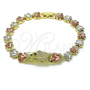 Pulsera Elegante 03.253.0074.08 Oro Laminado, Diseño de Elefante y Corazón, con Blanca and Negro Micro Pave, Pulido, Tres Tonos (08 MM Thickness, 8 Inches Length)