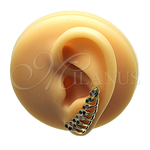 Earcuff 02.210.0738.1 Oro Laminado, Diseño de Oja, con Multicolor Micro Pave, Pulido, Tono Dorado