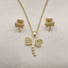 Juego de Arete y Dije de Adulto 10.210.0165 Oro Laminado, Diseño de Libélula, con Zirconia Cubica Blanca, Pulido, Tono Dorado