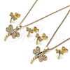 Juego de Arete y Dije de Adulto 10.210.0165 Oro Laminado, Diseño de Libélula, con Zirconia Cubica Blanca, Pulido, Tono Dorado