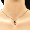Juego de Arete y Dije de Adulto 10.210.0167.4 Oro Laminado, Diseño de Baguette, con Multicolor Zirconia Cubica, Pulido, Tono Dorado