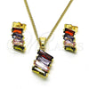 Juego de Arete y Dije de Adulto 10.210.0167.4 Oro Laminado, Diseño de Baguette, con Multicolor Zirconia Cubica, Pulido, Tono Dorado