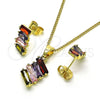 Juego de Arete y Dije de Adulto 10.210.0167.4 Oro Laminado, Diseño de Baguette, con Multicolor Zirconia Cubica, Pulido, Tono Dorado