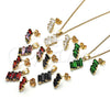 Juego de Arete y Dije de Adulto 10.210.0167.4 Oro Laminado, Diseño de Baguette, con Multicolor Zirconia Cubica, Pulido, Tono Dorado