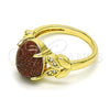 Anillo Multi Piedra 01.284.0061.08 Oro Laminado, Diseño de Oja, con Onix Negro Goldstone Venturina and Blanca Micro Pave, Pulido, Tono Dorado (Size 8)