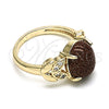 Anillo Multi Piedra 01.284.0061.08 Oro Laminado, Diseño de Oja, con Onix Negro Goldstone Venturina and Blanca Micro Pave, Pulido, Tono Dorado (Size 8)