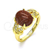Anillo Multi Piedra 01.284.0061.08 Oro Laminado, Diseño de Oja, con Onix Negro Goldstone Venturina and Blanca Micro Pave, Pulido, Tono Dorado (Size 8)