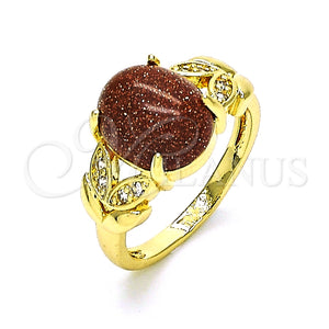 Anillo Multi Piedra 01.284.0061.09 Oro Laminado, Diseño de Oja, con Onix Negro Goldstone Venturina and Blanca Micro Pave, Pulido, Tono Dorado (Size 9)
