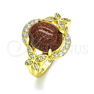 Anillo Multi Piedra 01.284.0062.08 Oro Laminado, Diseño de Mariposa, con Onix Negro Goldstone Venturina and Blanca Micro Pave, Pulido, Tono Dorado (Size 8)