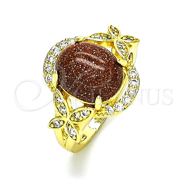 Anillo Multi Piedra 01.284.0062.08 Oro Laminado, Diseño de Mariposa, con Onix Negro Goldstone Venturina and Blanca Micro Pave, Pulido, Tono Dorado (Size 8)