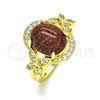Anillo Multi Piedra 01.284.0062.08 Oro Laminado, Diseño de Mariposa, con Onix Negro Goldstone Venturina and Blanca Micro Pave, Pulido, Tono Dorado (Size 8)