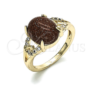 Anillo Multi Piedra 01.284.0063.08 Oro Laminado, con Onix Negro Goldstone Venturina and Blanca Micro Pave, Pulido, Tono Dorado (Size 8)
