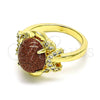 Anillo Multi Piedra 01.284.0064.07 Oro Laminado, con Onix Negro Goldstone Venturina and Blanca Micro Pave, Pulido, Tono Dorado (Size 7)