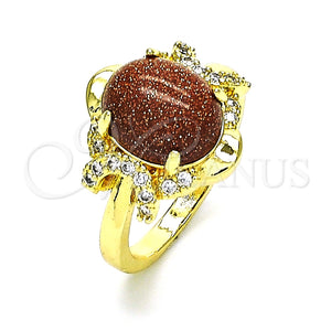 Anillo Multi Piedra 01.284.0064.08 Oro Laminado, con Onix Negro Goldstone Venturina and Blanca Micro Pave, Pulido, Tono Dorado (Size 8)